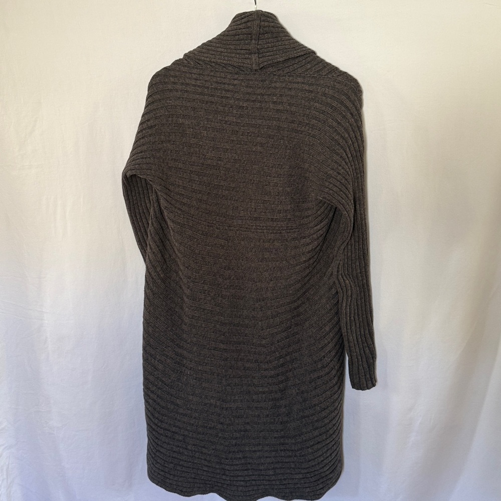 Line: 100% Cotton Open-Front Ribbed Longline Cardigan in Dark Brown - Picture 4 of 6